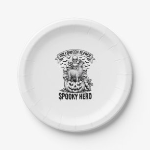 Halloween Alpaca Shirt Vintage Skull Pumpkin Desig Paper Plate