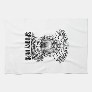 Halloween Alpaca Shirt Vintage Skull Pumpkin Desig Tea Towel