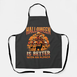 Halloween Alpaca Skull Pile Retro Horror Design Apron