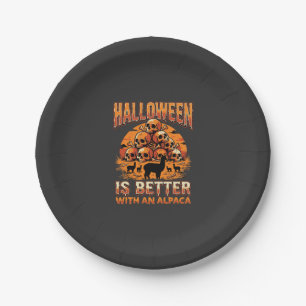 Halloween Alpaca Skull Pile Retro Horror Design Paper Plate