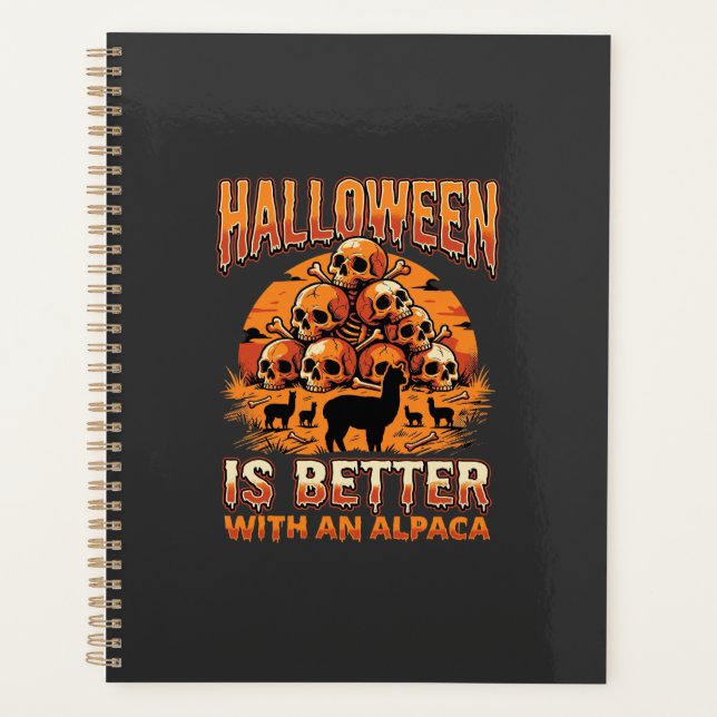 Halloween Alpaca Skull Pile Retro Horror Design Planner (Front)
