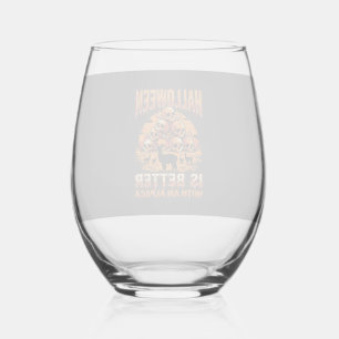 Halloween Alpaca Skull Pile Retro Horror Design Stemless Wine Glass