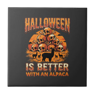 Halloween Alpaca Skull Pile Retro Horror Design Tile