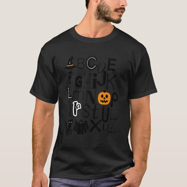 Halloween Alphabet ABCs Learning Kindergarten Teac T-Shirt (Front)