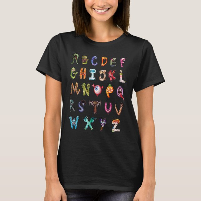 Halloween Alphabet ABCs Learning Kindergarten Teac T-Shirt (Front)
