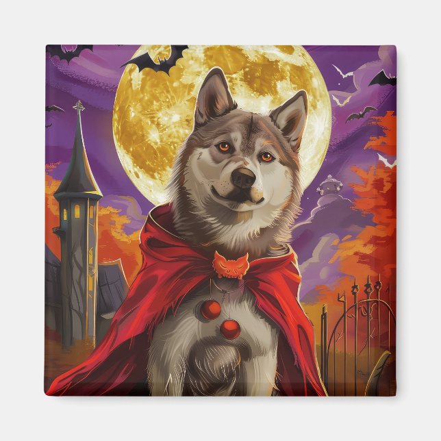 Halloween American Akita Vampire Pumpkins Scary Magnet (Front)