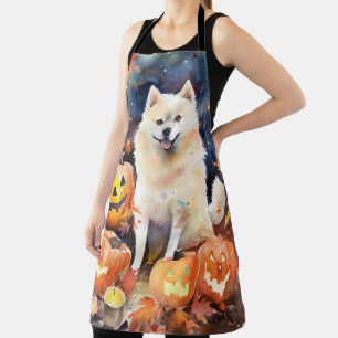 Halloween American Akita With Pumpkins Scary Apron