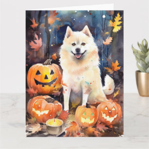Halloween American Akita With Pumpkins Scary Card