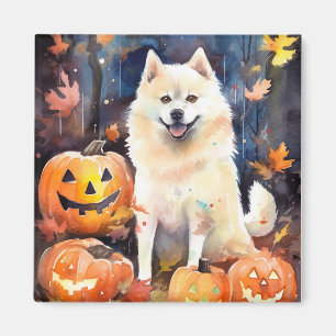 Halloween American Akita With Pumpkins Scary Magnet