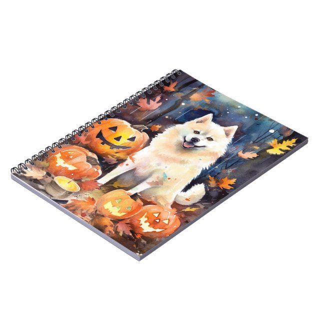 Halloween American Akita With Pumpkins Scary Notebook (Left Side)