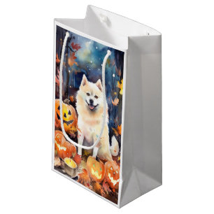 Halloween American Akita With Pumpkins Scary Small Gift Bag