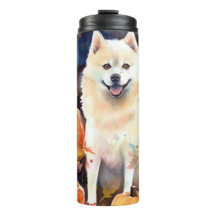 Halloween American Akita With Pumpkins Scary Thermal Tumbler