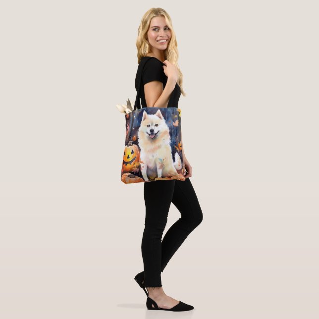 Halloween American Akita With Pumpkins Scary Tote Bag (On Model)
