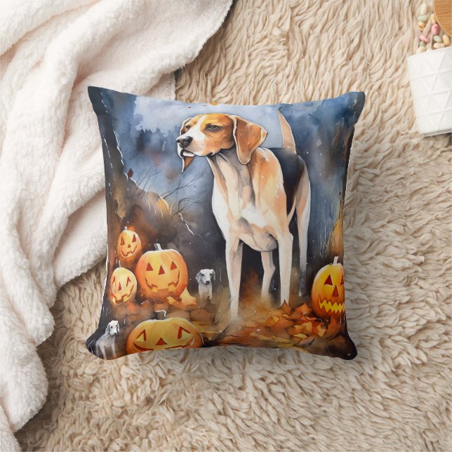 Halloween American English Foxhound With Pumpkins  Cushion (Blanket)