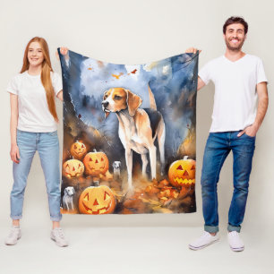 Halloween American English Foxhound With Pumpkins Fleece Blanket