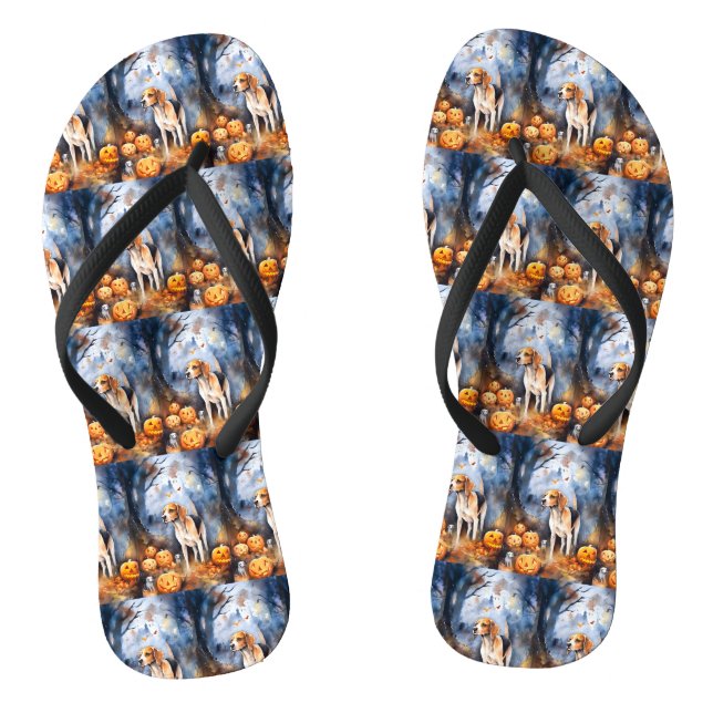 Halloween American English Foxhound With Pumpkins Flip Flops (Footbed)