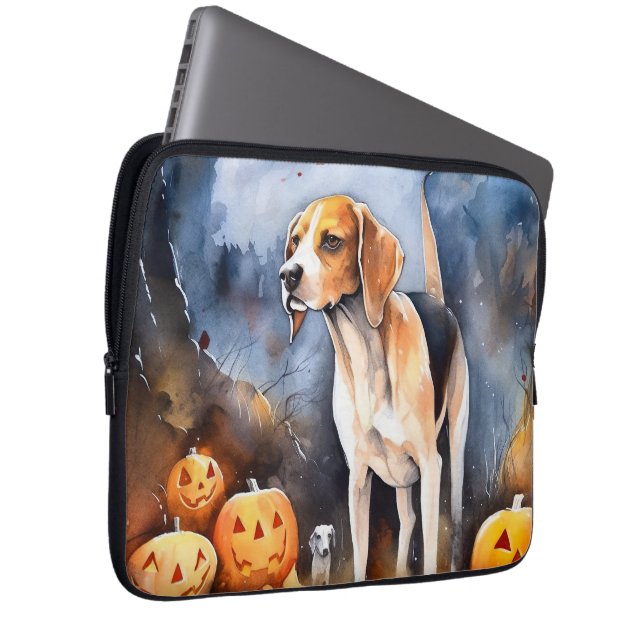 Halloween American English Foxhound With Pumpkins Laptop Sleeve (Front Right)