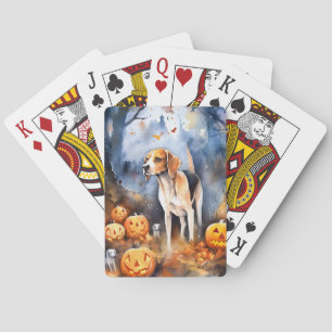 Halloween American English Foxhound With Pumpkins Playing Cards