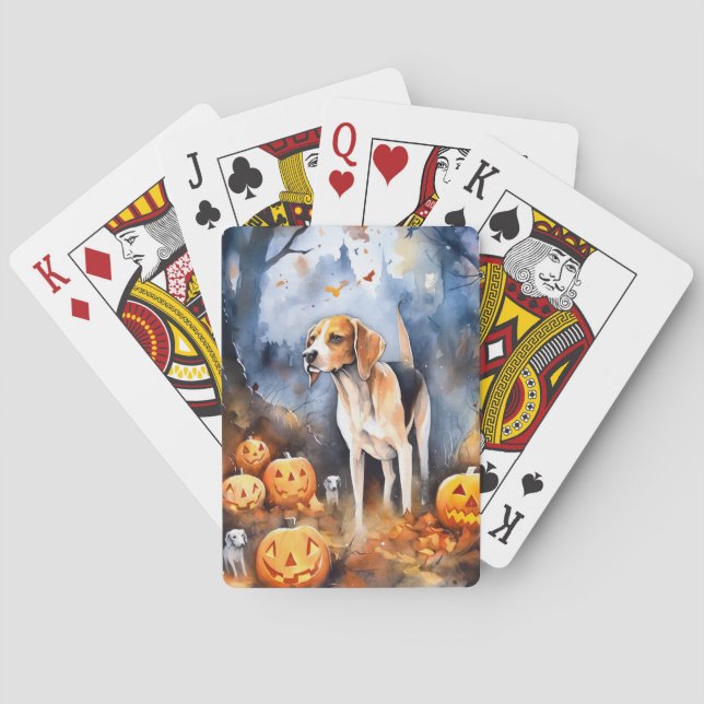 Halloween American English Foxhound With Pumpkins Playing Cards (Back)