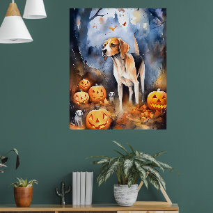 Halloween American English Foxhound With Pumpkins Poster