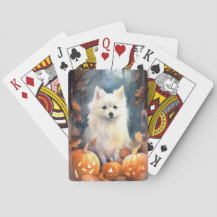 Halloween American Eskimo With Pumpkins Scary Playing Cards
