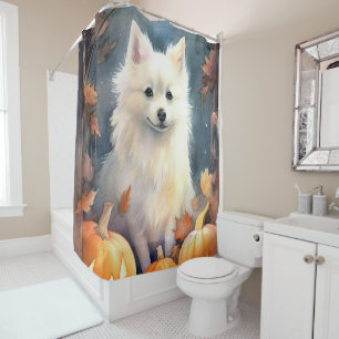 Halloween American Eskimo With Pumpkins Scary Shower Curtain