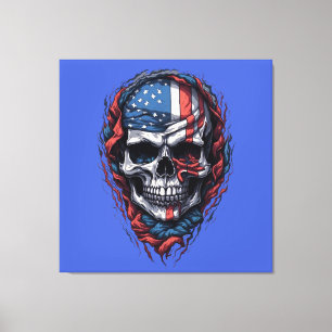 Halloween american flag skull Tshirt Halloween Canvas Print