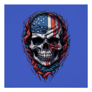 Halloween american flag skull Tshirt   Halloween Poster