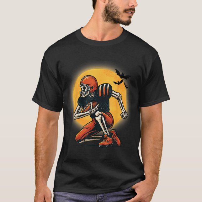Halloween American Football Skeleton Football T-Shirt (Front)