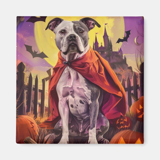 Halloween American Staffordshire Pumpkins Scary Magnet (Front)