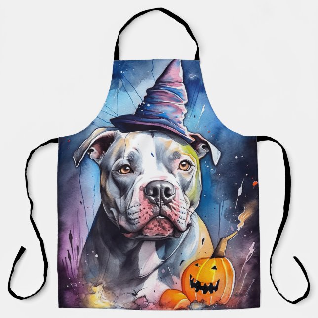 Halloween American Staffordshire With Pumpkins Apron (Front)