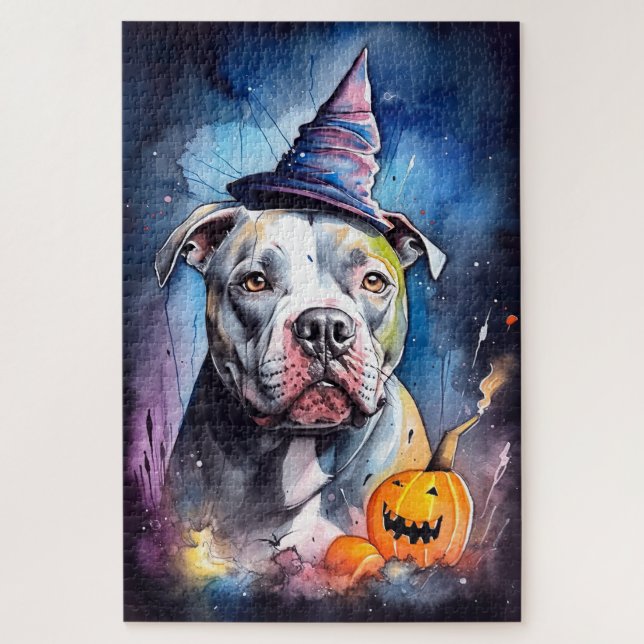 Halloween American Staffordshire With Pumpkins Jigsaw Puzzle (Vertical)