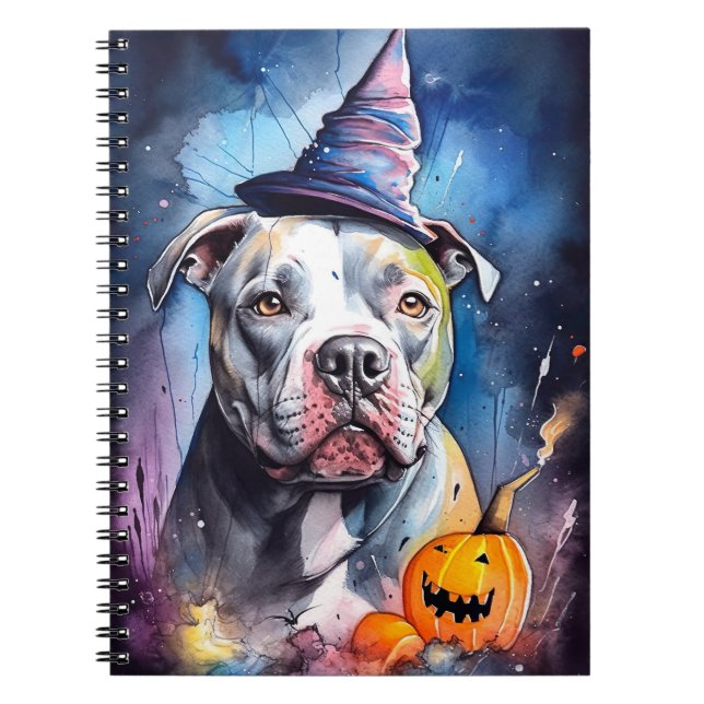 Halloween American Staffordshire With Pumpkins Notebook (Front)
