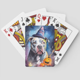 Halloween American Staffordshire With Pumpkins Playing Cards