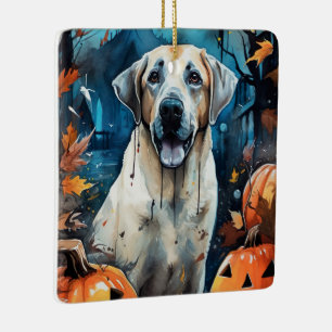 Halloween Anatolian Shepherd With Pumpkins Scary Ceramic Ornament