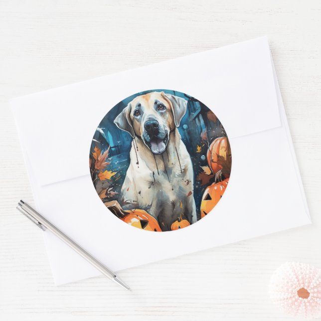 Halloween Anatolian Shepherd With Pumpkins Scary Classic Round Sticker (Envelope)