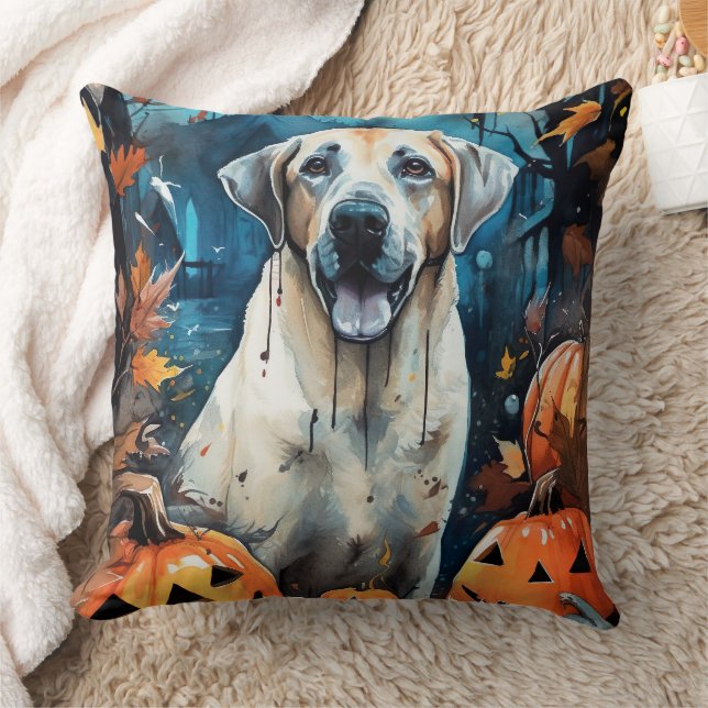 Halloween Anatolian Shepherd With Pumpkins Scary Cushion (Blanket)