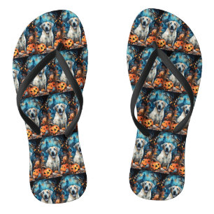 Halloween Anatolian Shepherd With Pumpkins Scary Flip Flops