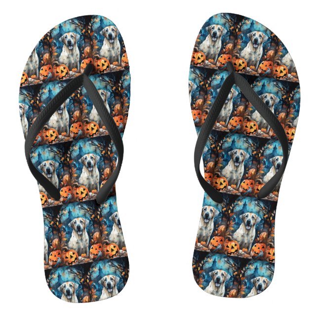Halloween Anatolian Shepherd With Pumpkins Scary Flip Flops (Footbed)