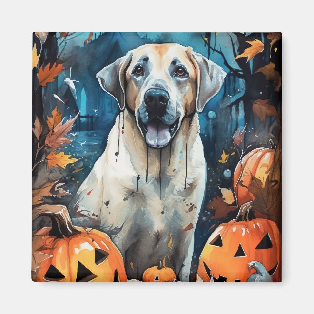 Halloween Anatolian Shepherd With Pumpkins Scary Magnet (Front)