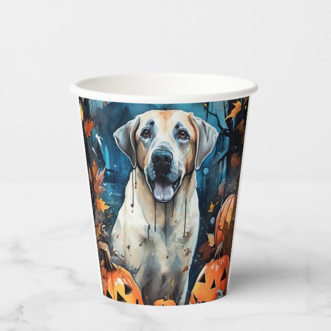 Halloween Anatolian Shepherd With Pumpkins Scary Paper Cups (Front)