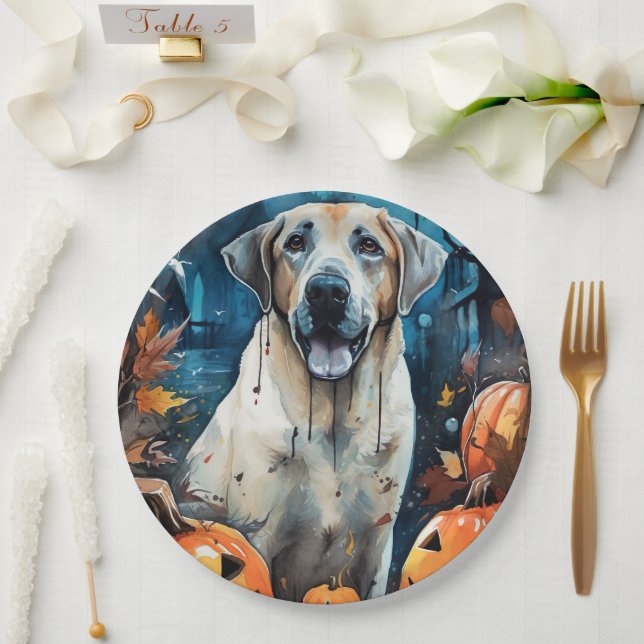 Halloween Anatolian Shepherd With Pumpkins Scary Paper Plate (Wedding)