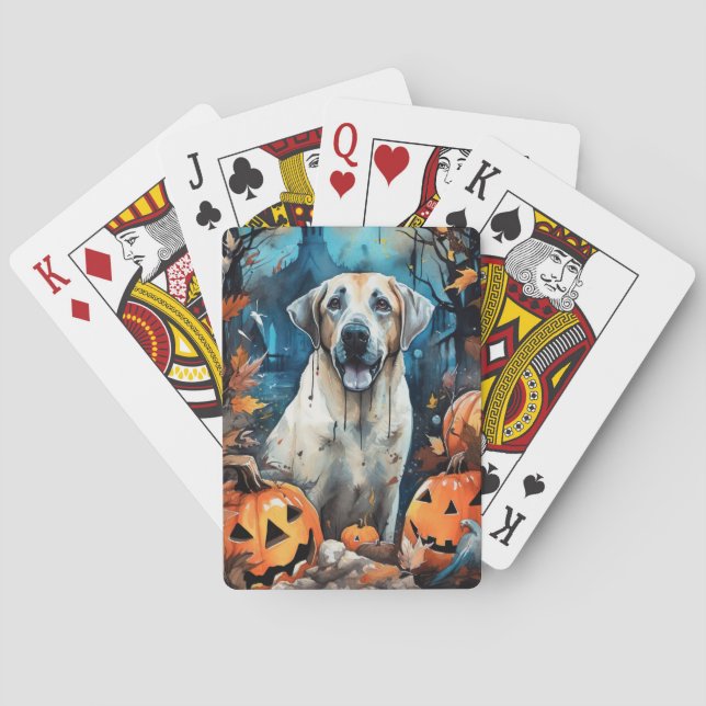 Halloween Anatolian Shepherd With Pumpkins Scary Playing Cards (Back)