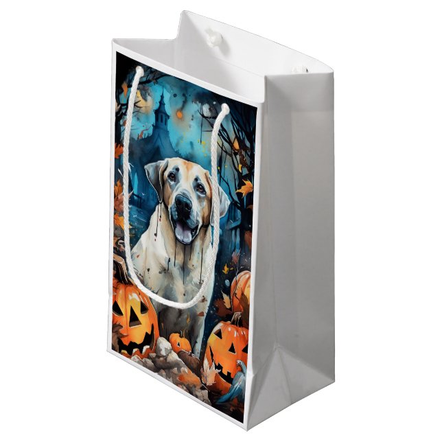 Halloween Anatolian Shepherd With Pumpkins Scary Small Gift Bag (Front Angled)