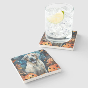 Halloween Anatolian Shepherd With Pumpkins Scary Stone Coaster