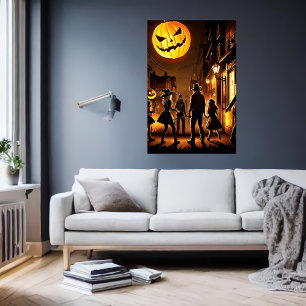 Halloween and a pumpkin moon AI Art Poster