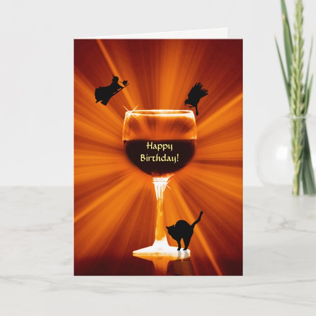 Halloween and Birthday Combo Wine Themed Card (Front)