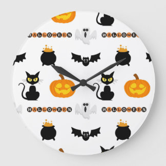 Halloween and cat-themed wall clock. large clock