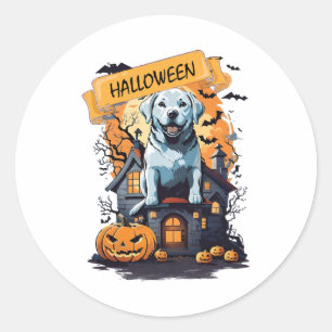HALLOWEEN AND DOG CLASSIC ROUND STICKER
