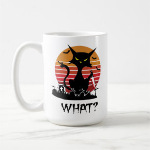 HALLOWEEN ANGRY BLACK CAT IN CEMETERY COFFEE MUG